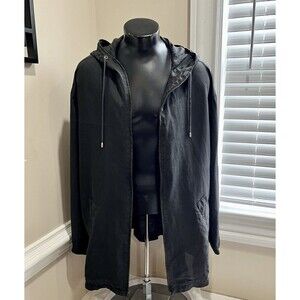 Calvin Klein Mid Length Jacket L Mens Black Full Zip Hooded Sun Faded Matrix